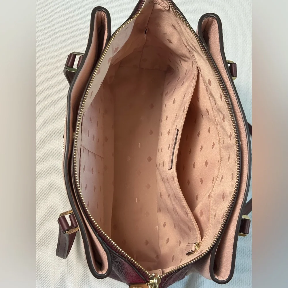 Kate Spade Monet Large Compartment Tote – Leather Pink Burgundy Shoulder Bag - Picture 10 of 17